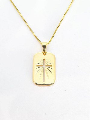 Pingente Medalha Com Cruz Vazada (13x20mm) Banhada A Ouro 18k PIN015