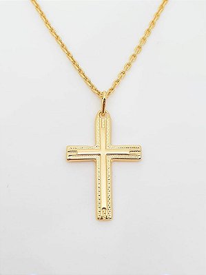 Pingente Cruz Detalhada (24X36mm) Banhado A Ouro 18k PIN006