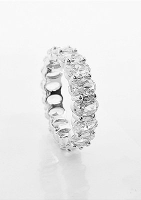 Anel Cravejado Oval Banhado A Ouro Branco