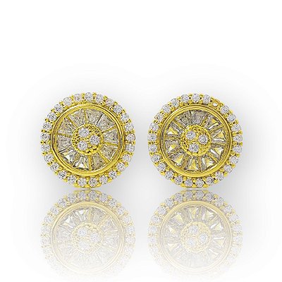 Brinco Masculino Par Redondo Cravejado Pedra Retangular (11mm) Banhado A Ouro 18k BRI167