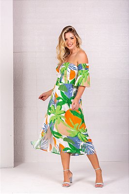 Vestido midi cigana ombro de fora medi modas 5178