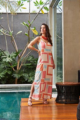 Vestido longo de alça tecido realist