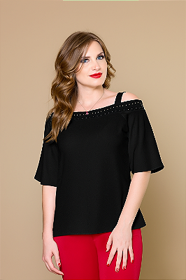 Blusa social tecido brilho de pedra