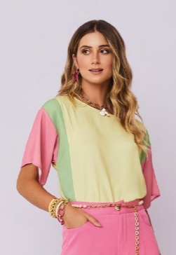 Blusa de manga bicolor natural basic