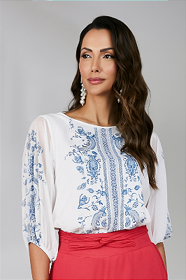 Blusa de manga tule floral miravest