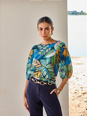 Blusa em lyocel estampado com poliamida realist concept