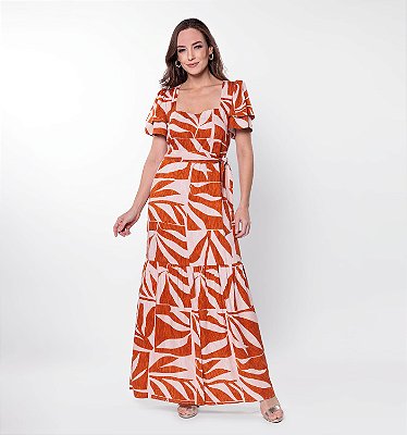 Vestido longo de manga capim rosa