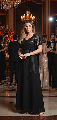 Vestido longo de paetê medi modas