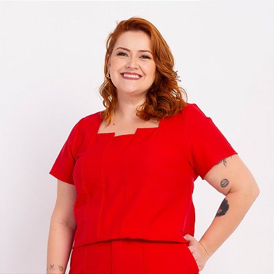 Blusa decote assimétrico alfaiataria medi plus