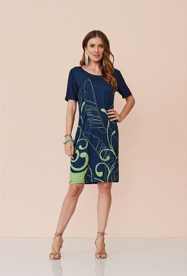 Vestido tecido na frente e malha realist