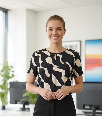 Blusa de manga trançada estampada