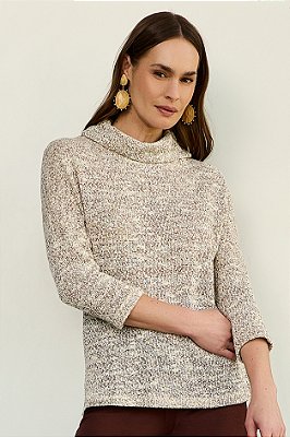 Blusa manga 3/4 gola alta malha tricot Realist