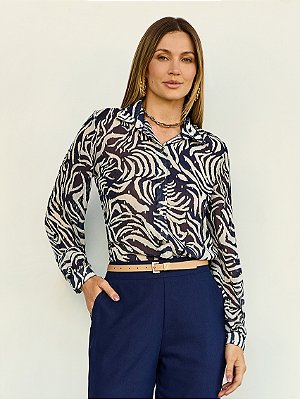 Camisa em chiffon estampado com foil Realist