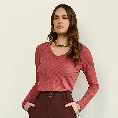Blusa decote v de tricot de viscose realist