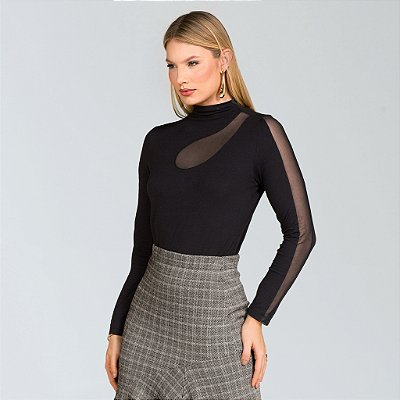 Blusa de manga comprida com detalhes em tule miravest