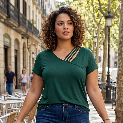 Blusa de manga curta com detalhes de três faixa Rayra