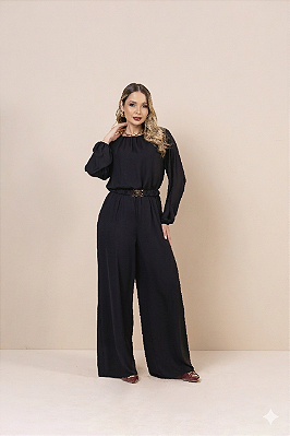 Macacão pantalona com cinto crepe medi modas
