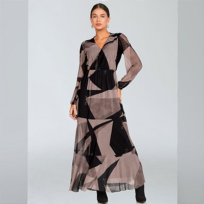 Vestido longuete estampado de tule miravest