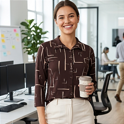 Camisa confortável social de malha estampadas