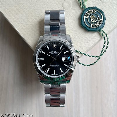 ROLEX SUPER CLONE MAQUINA ETA DATEJUST FUNDO PRETO 41MM