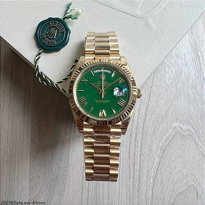 SUPER CLONE MÁQUINA ETA ROLEX DAY-DATE II DOURADO VERDE 41MM