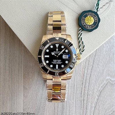 SUPER CLONE MÁQUINA ETA  ROLEX SUBMARINER PRETO DOURADO 41MM