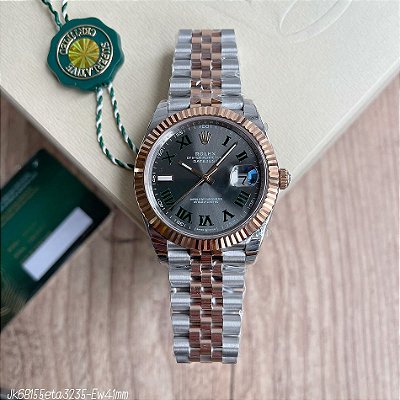 SUPER CLONE MÁQUINA ETA – ROLEX DATEJUST CINZA 41MM PRATA ROSE