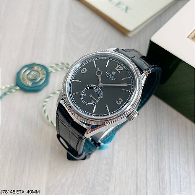SUPER CLONE MÁQUINA ETA ROLEX 1908 PRATA FUNDO PRETO 40MM