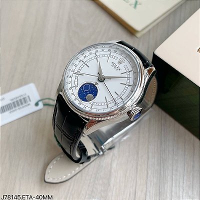 SUPER CLONE MÁQUINA ETA ROLEX CELLINI MOONPHASE PRATA BRANCO 40MM