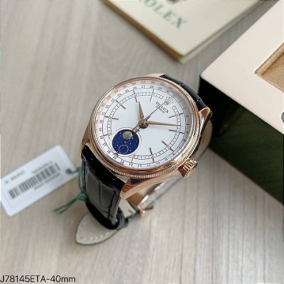 SUPER CLONE MÁQUINA ETA  ROLEX CELLINI MOONPHASE ROSE BRANCO 40MM