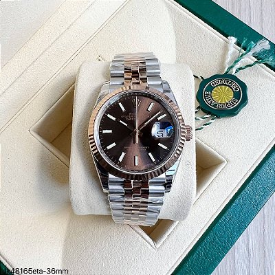 SUPER CLONE MÁQUINA ETA  ROLEX DATEJUST 36MM PRATA ROSE