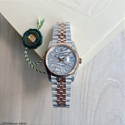 SUPER CLONE MÁQUINA ETA –ROLEX DATEJUST 36MM PRATA ROSE