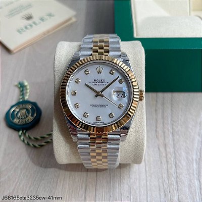 SUPER CLONE MÁQUINA ETA ROLEX DATEJUST 41MM PRATA DOURADO BRILHANTES