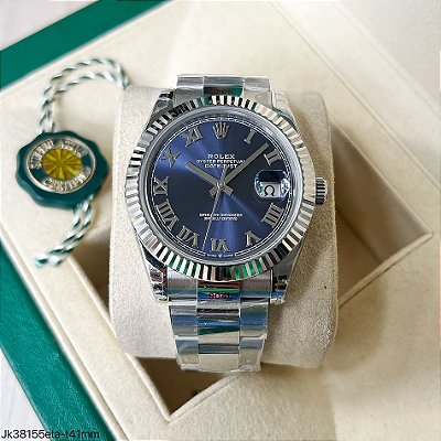 SUPER CLONE MÁQUINA ETA ROLEX DATEJUST AZUL OYSTER ROMAN DIAL 41MM