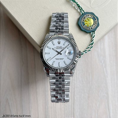 SUPER CLONE MÁQUINA ETA  ROLEX DATEJUST BRANCO JUBILEE 41MM