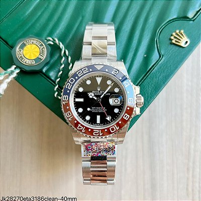 SUPER CLONE MÁQUINA ETA – ROLEX GMT MASTER II AZUL VERMELHO PEPSI 40MM