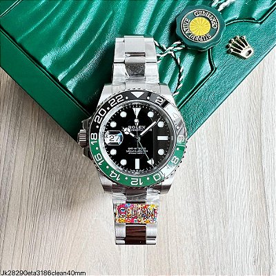 SUPER CLONE MÁQUINA ETA – ROLEX GMT MASTER II PRETO VERDE SPRITE PULSEIRA OYSTER 40MM