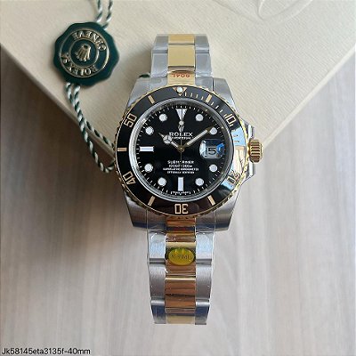 SUPER CLONE MÁQUINA ETA – ROLEX SUBMARINER PRETO PRATA DOURADO 40MM