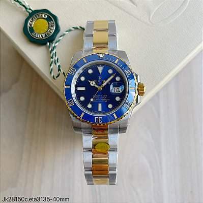 SUPER CLONE MÁQUINA ETA – ROLEX SUBMARINER AZUL PRATA DOURADO 40MM
