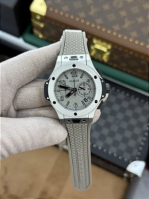 BASE ETA CLONE HUBLOT GENEVE CINZA PULSEIRA BORRACHA