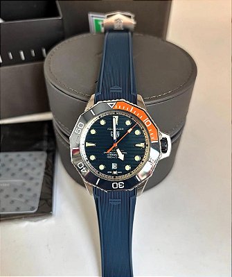 BASE ETA CLONE - TAG HEUER AGUARACER AZUL PULSEIRA BORRACHA