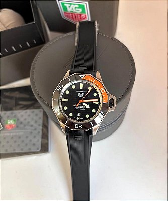BASE ETA CLONE - TAG HEUER AGUARACER PRETO PULSEIRA BORRACHA