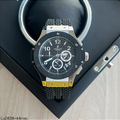 BASE ETA ( CLONE ) HUBLOT BIG BANG GENEVE FUNDO PRETO CAIXA PRATA