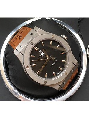 BASE ETA ( CLONE ) HUBLOT BIG BANG GENEVE PRATA PULSEIRA MARROM