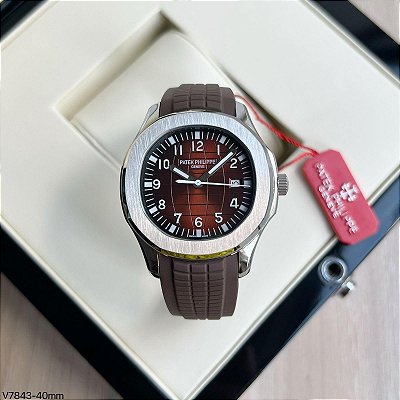 BASE ETA ( CLONE ) PATEK PHILIPPE NAUTILUS AUTOMÁTICO PRATA FUNDO MARROM