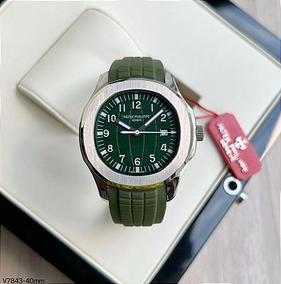 BASE ETA ( CLONE ) PATEK PHILIPPE NAUTILUS AUTOMÁTICO PRATA FUNDO VERDE