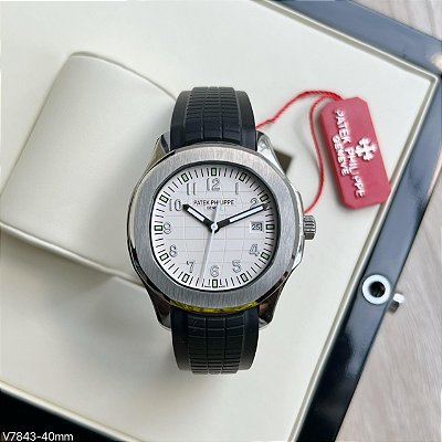 BASE ETA ( CLONE ) PATEK PHILIPPE NAUTILUS AUTOMÁTICO PULSEIRA PRETA FUNDO BRANCO