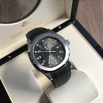 BASE ETA ( CLONE ) PATEK PHILIPPE NAUTILUS AUTOMÁTICO PULSEIRA PRETA FUNDO PRETO