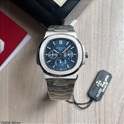 BASE ETA ( CLONE ) PATEK PHILIPPE NAUTILUS AUTOMÁTICO AÇO FUNDO AZUL