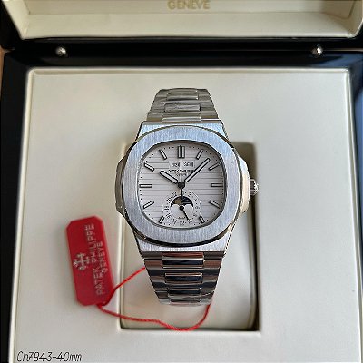 BASE ETA ( CLONE ) PATEK PHILIPPE NAUTILUS AUTOMÁTICO AÇO FUNDO BRANCO